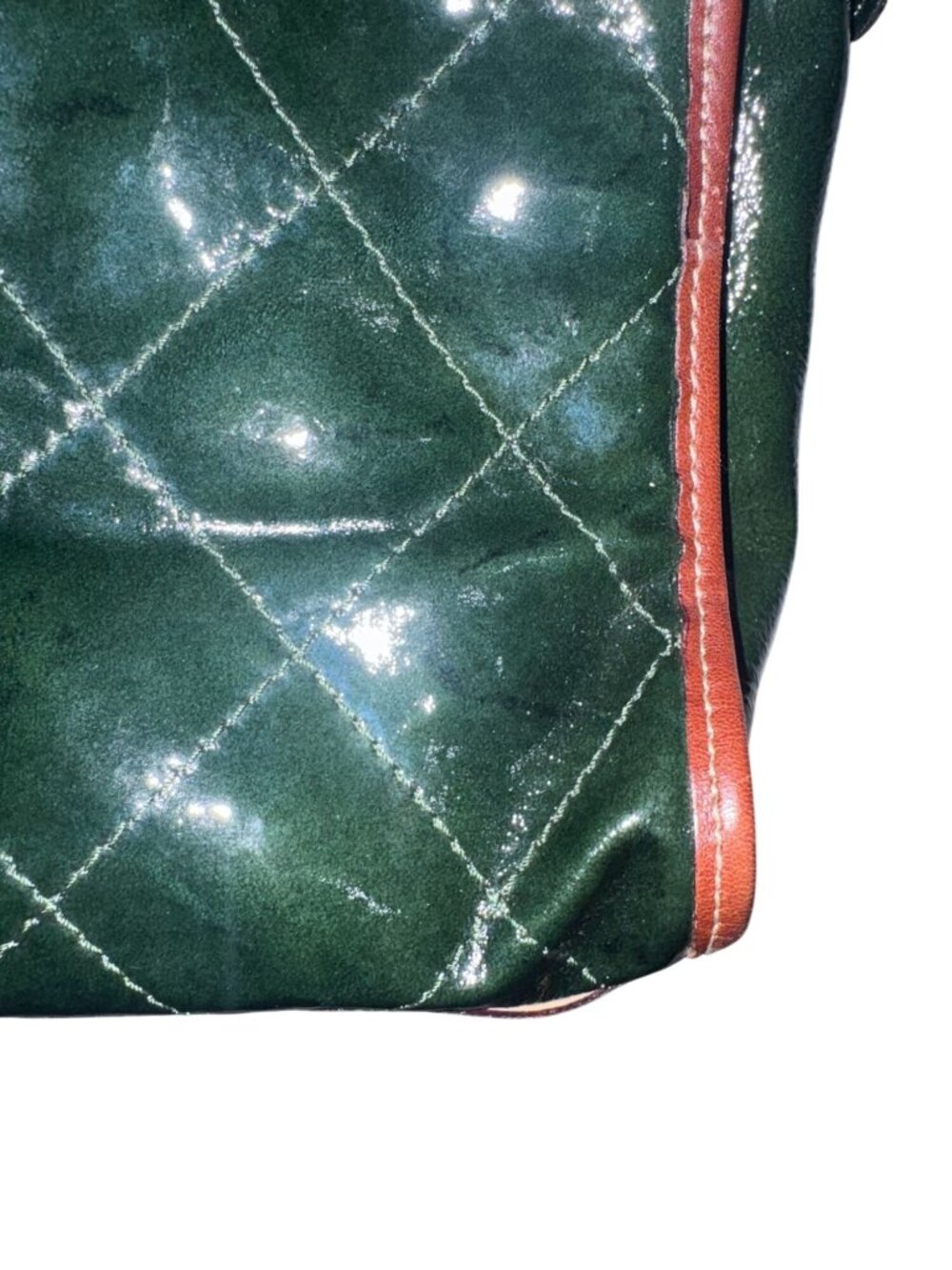 Cavalcanti Quilted Leather Tote Bag Green & Burgundy 14x10x6 Made In Italy - Picture 5 of 10